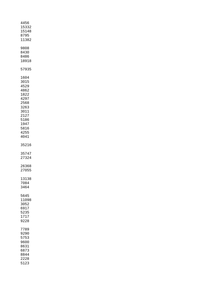 Document of Numeric Data Entries | PDF