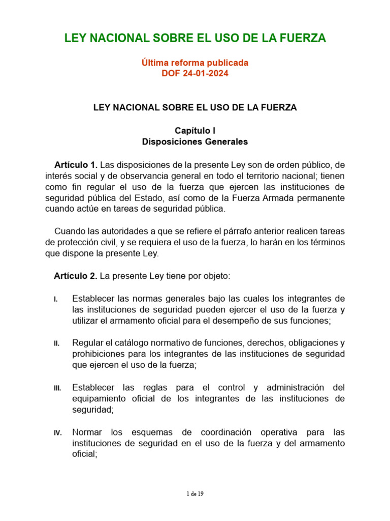 Ley sobre el Uso de la Fuerza en México | PDF | Policía | Institución