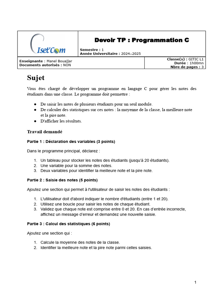 Gestion des notes en C pour étudiants | PDF | Programme informatique ...