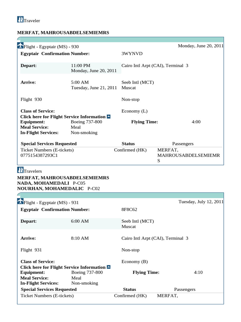 Egyptair Flight Status: MS 930 & 931 | PDF