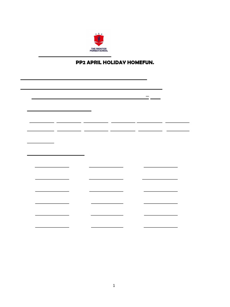 PP2 April Holiday Homework PDF | PDF