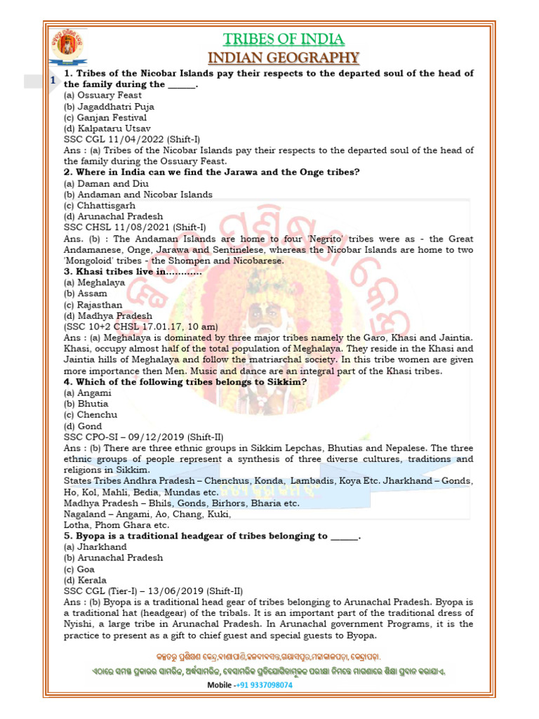MCQs on Jarawa Tribe of India | PDF | Social Groups Of India | South Asia