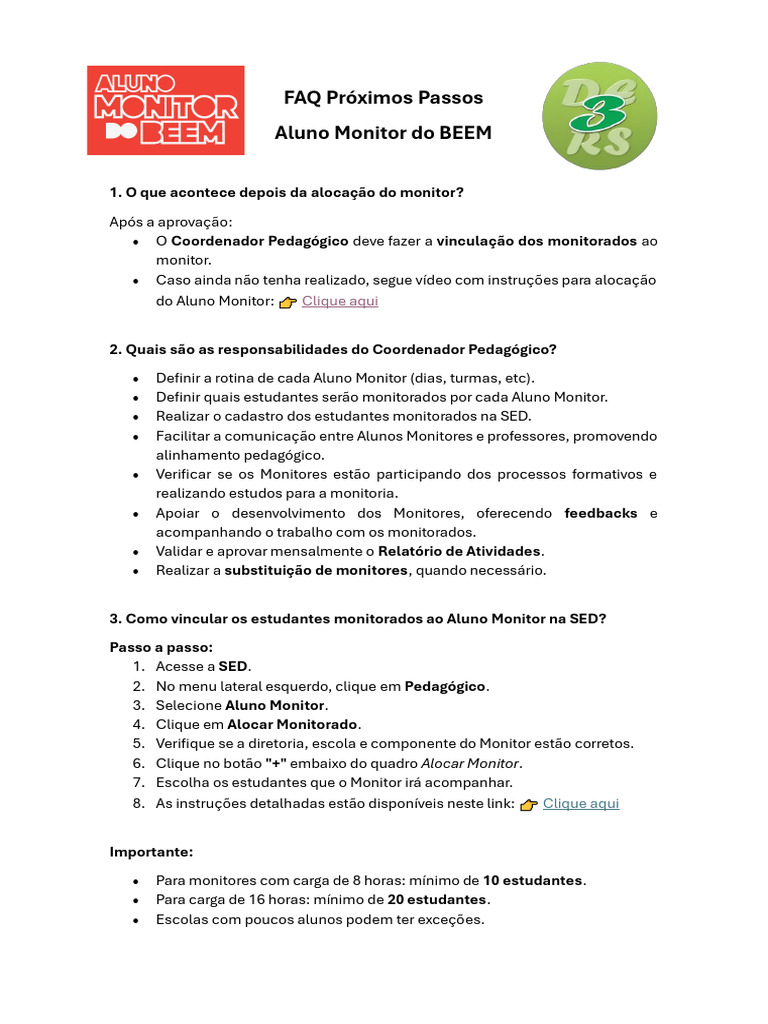 FAQ Aluno Monitor do BEEM 2025 | PDF | Pedagogia