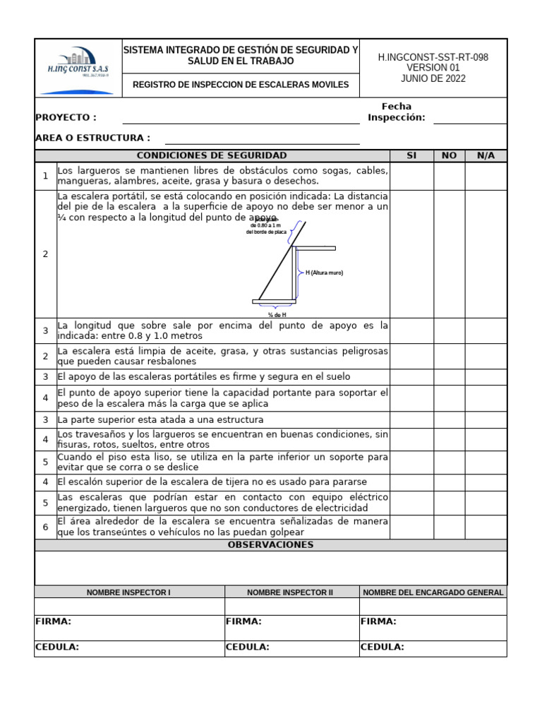 Inspección de Escaleras Móviles: Seguridad | PDF | Escalera