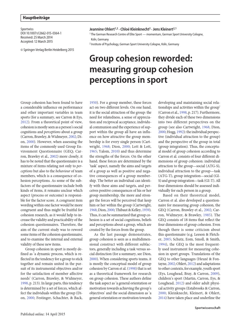 Revised Cohesion Questionnaire in Sports | PDF | Validity (Statistics ...