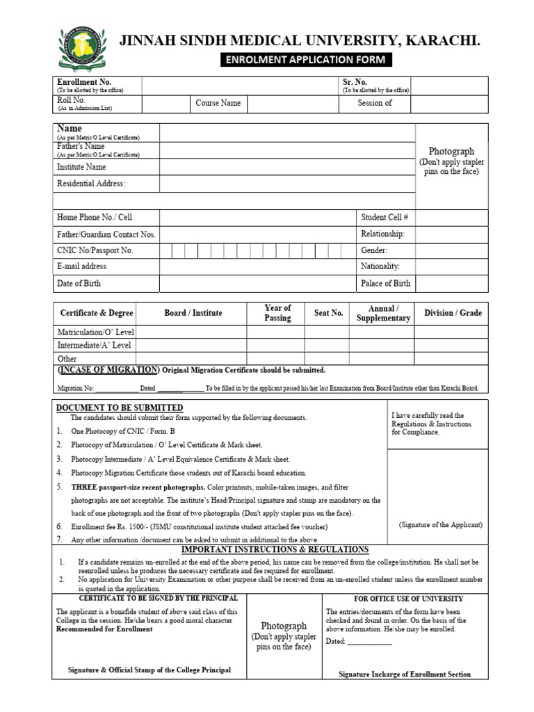 JSMU Enrollment Application Form | PDF