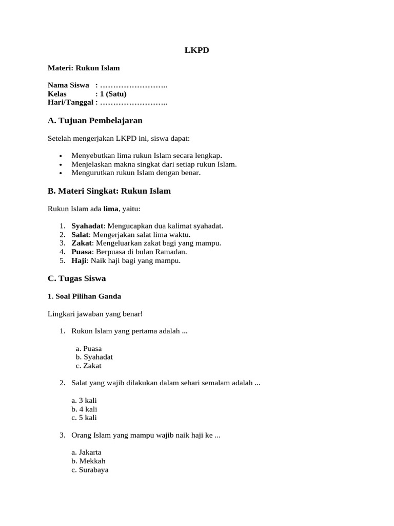 Lkpd Rukun Islam Ta Pdf