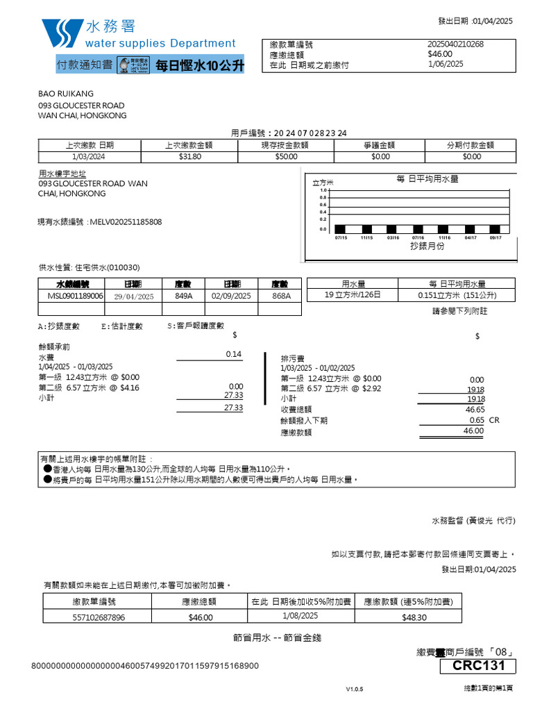 香港水电账单 Pdf 
