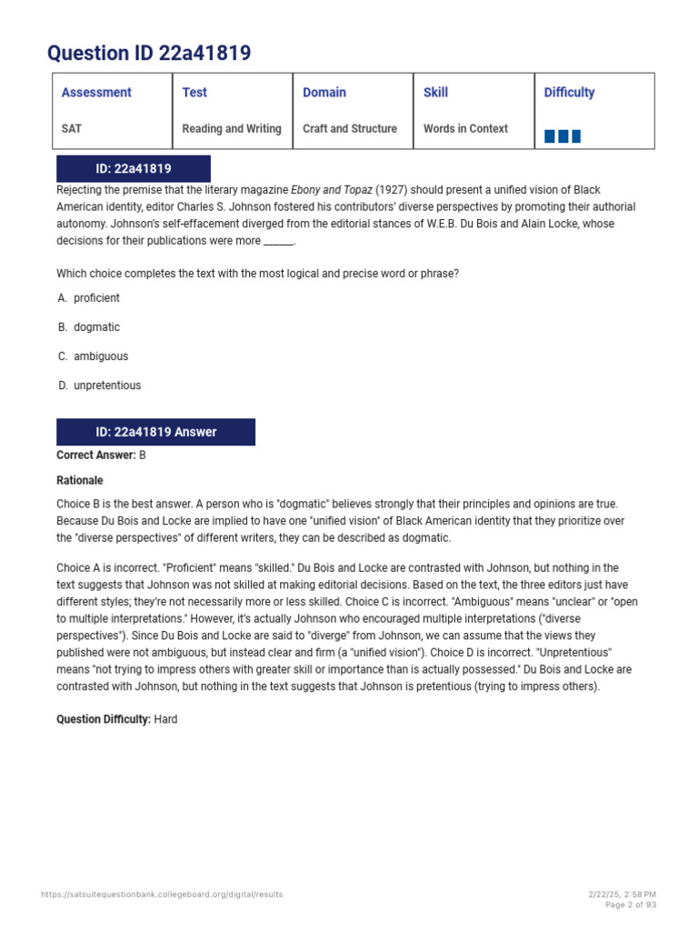 Sat_reading_answers.pdf | PDF | Reward System | Sat
