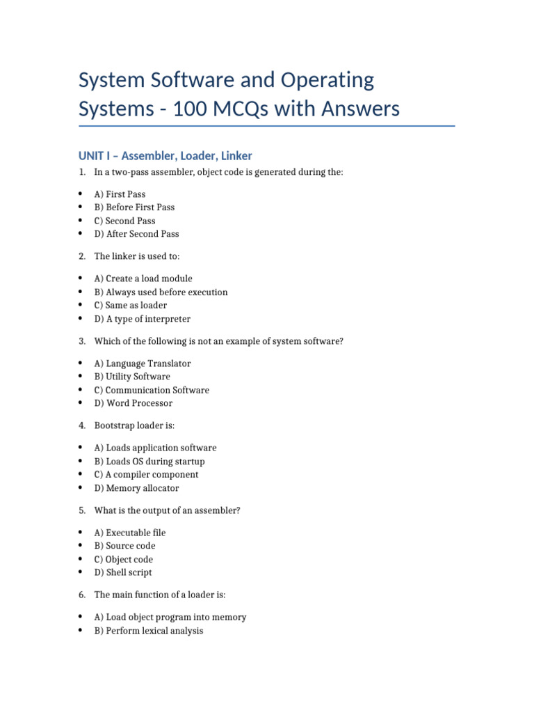 System Software MCQs with Answers | PDF | Compiler | Programming