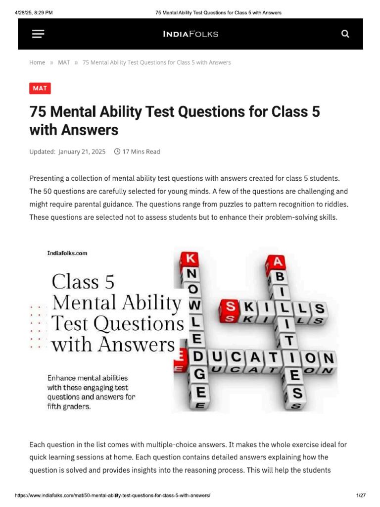 Class 5 Mental Ability | PDF