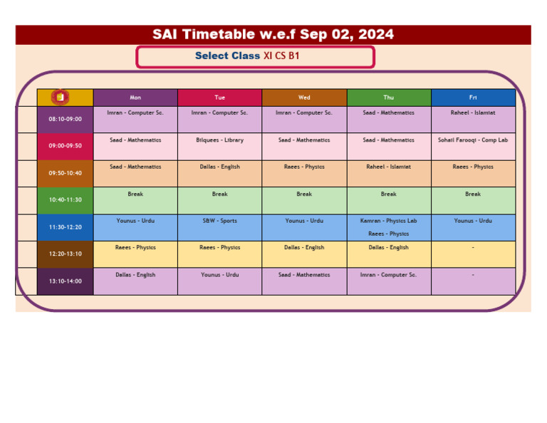 Class XI CS B1 Timetable 2024 | PDF