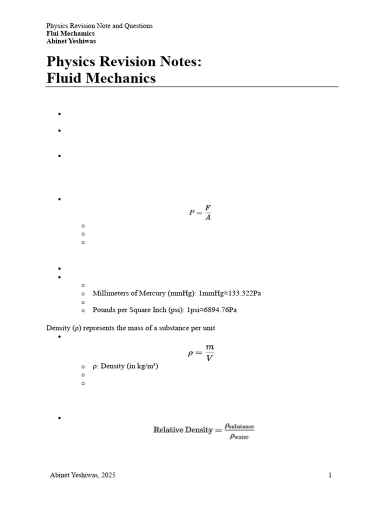 Fluid Mechanics Study Guide and Questions | PDF | Pressure | Buoyancy