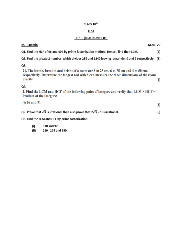 Class 10th Ch 1 Test Pdf Pdf