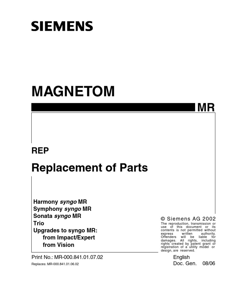 Siemens MR System Parts Replacement Guide | PDF | Manufactured Goods
