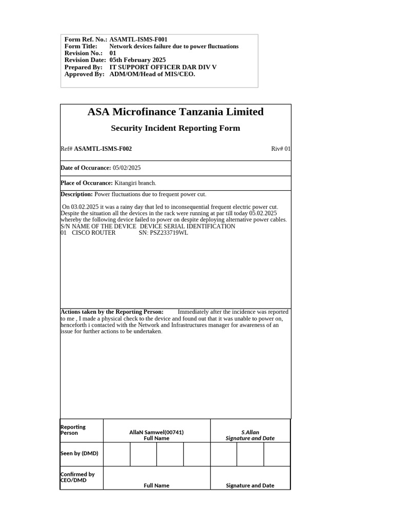 Network Device Failure Report - ASA Microfinance | PDF