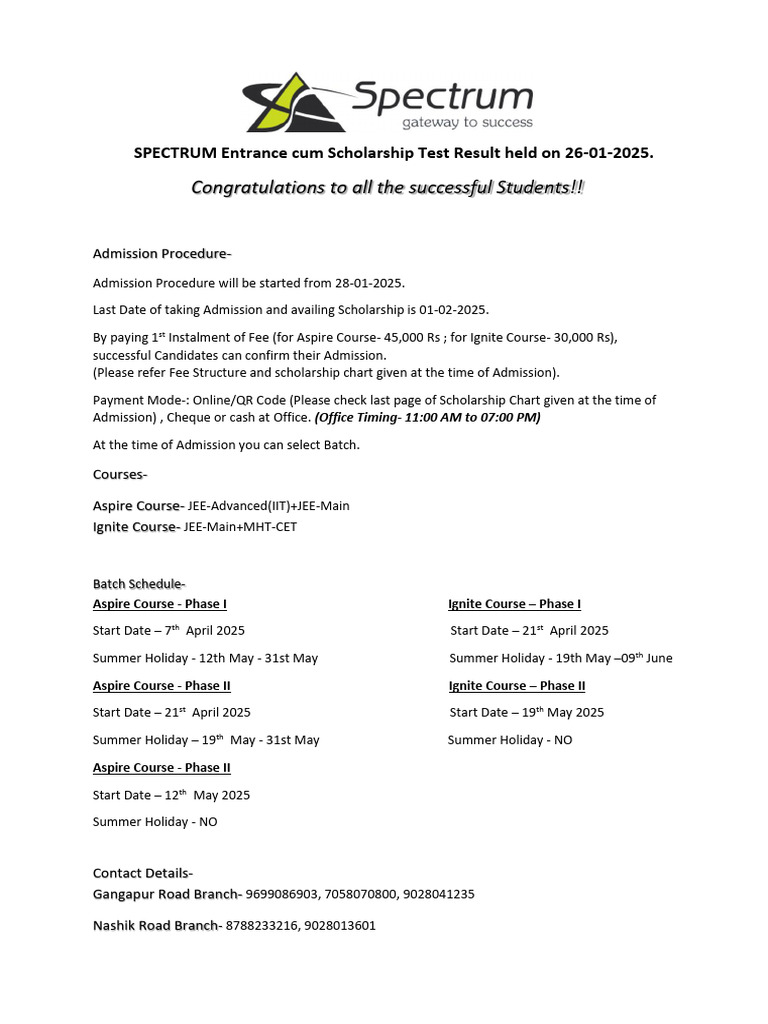 Aspire Course Admission Details 2025 | PDF | Career And Technical ...