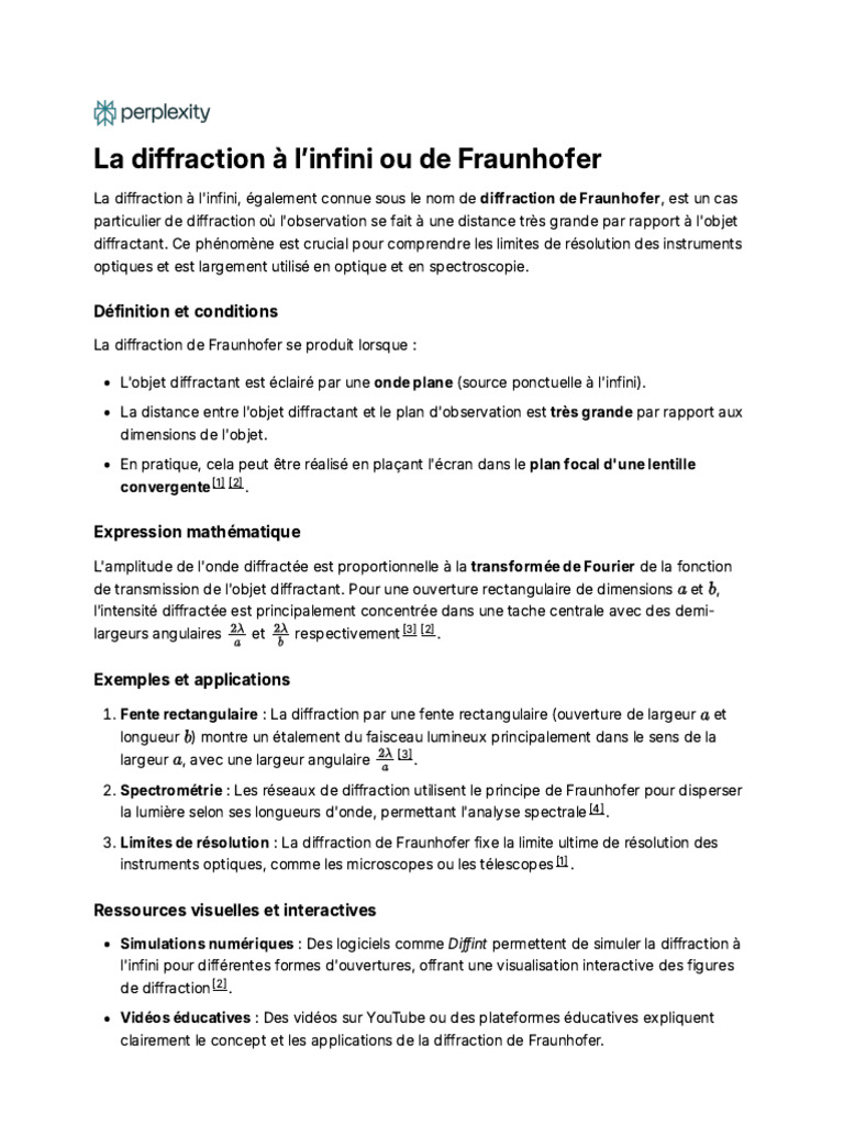 Diffraction de Fraunhofer : Définition et Applications | PDF ...