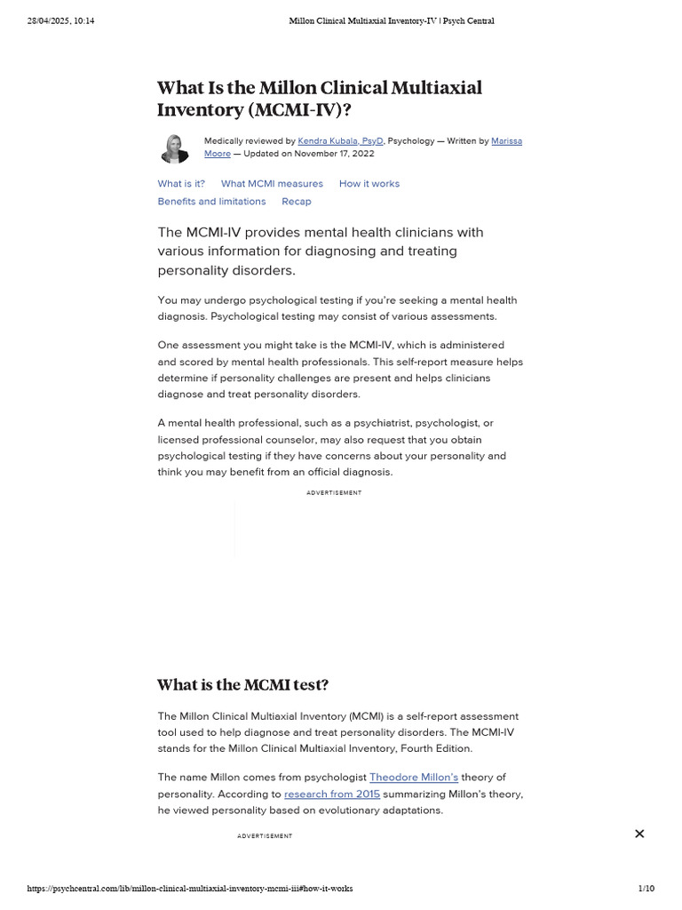 MCMI-IV Overview for Personality Disorders | PDF | Mental Disorder ...