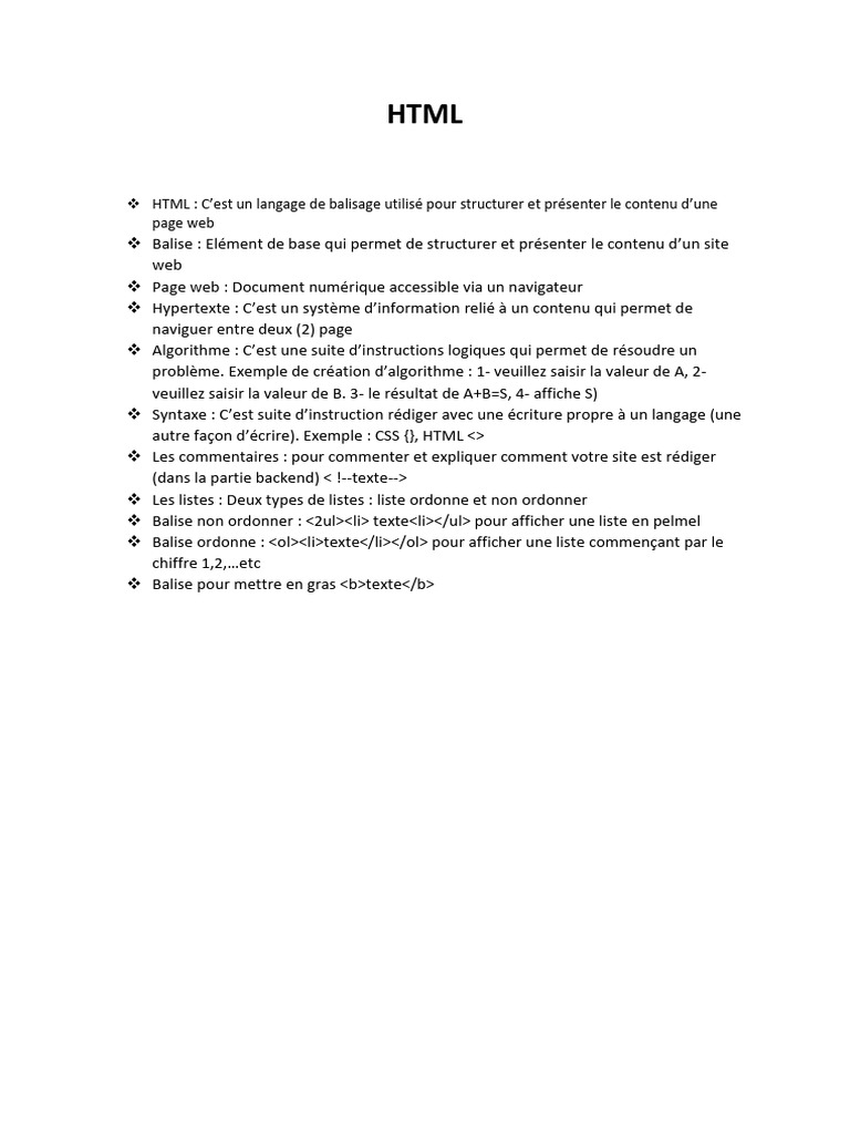 Introduction au langage HTML et balises | PDF