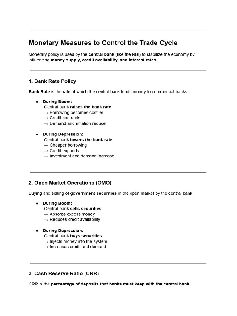 Monetary Measures To Control Trade Cycle | PDF | Monetary Policy ...