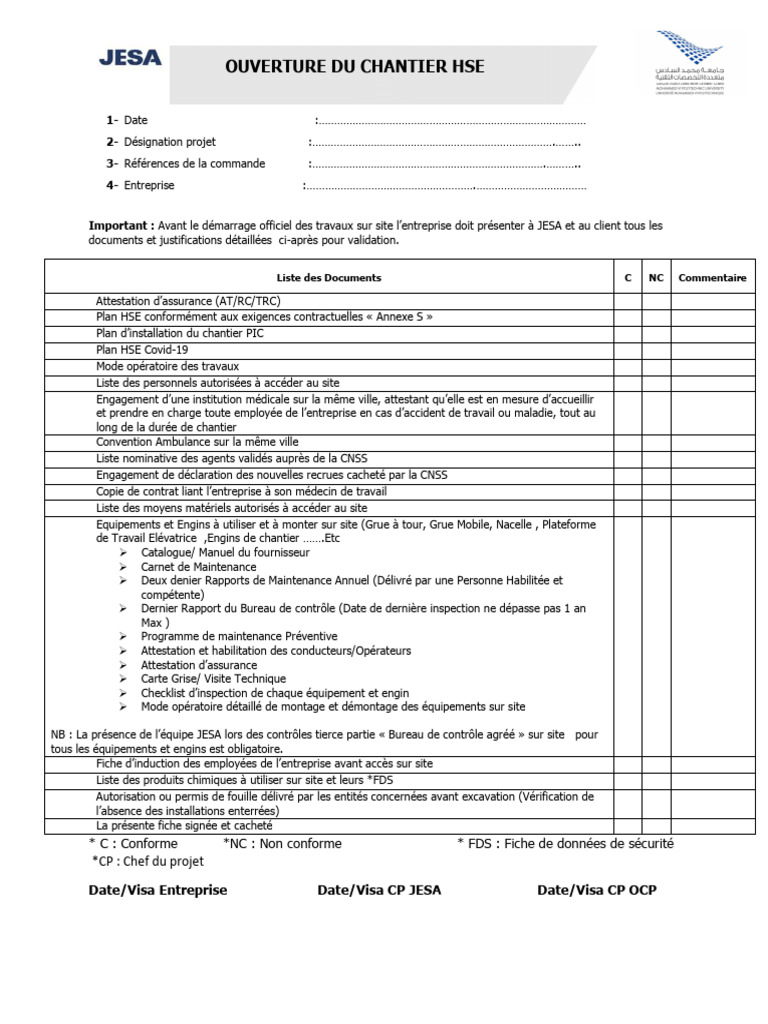 Ouverture chantier HSE : documents requis | PDF