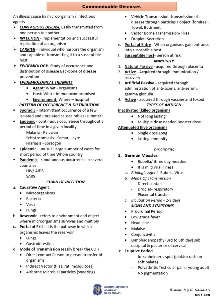 Overview of Communicable Diseases | PDF | Infection | Measles