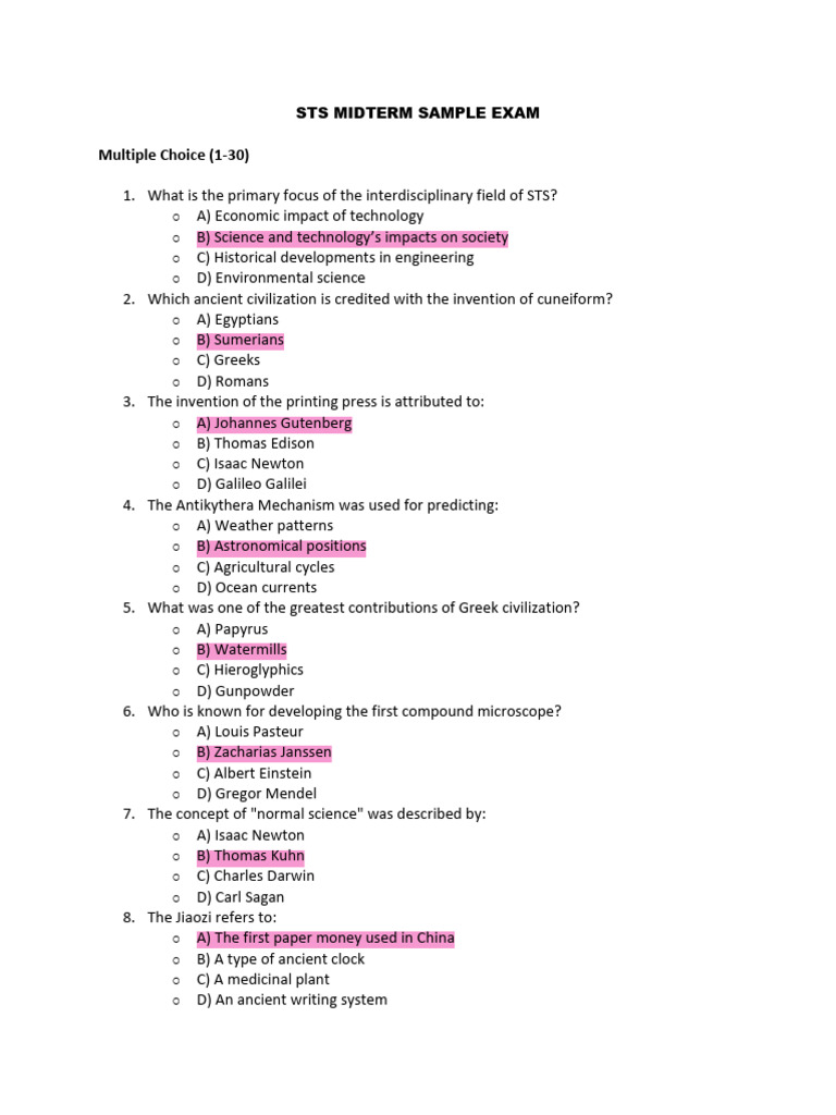 STS Midterm Exam Sample Questions | PDF | Science