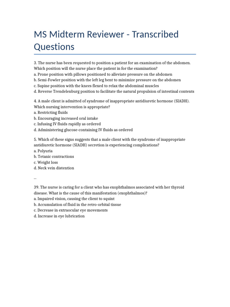 Nursing Exam Review: Abdomen & SIADH | PDF