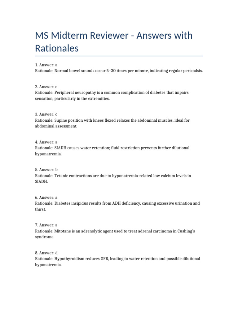 MS Midterm Reviewer: Key Answers & Rationale | PDF | Diabetes | Crohn's ...