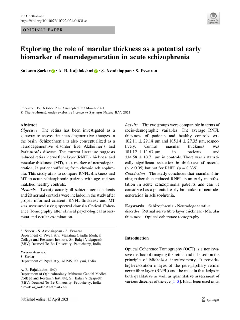 Exploring The Role of Macular Thickness As A Potential Early | PDF ...