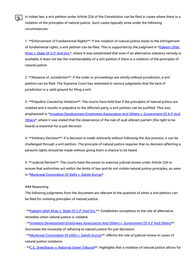 Writ Petition For Violating Principal of Nature Justice | PDF ...