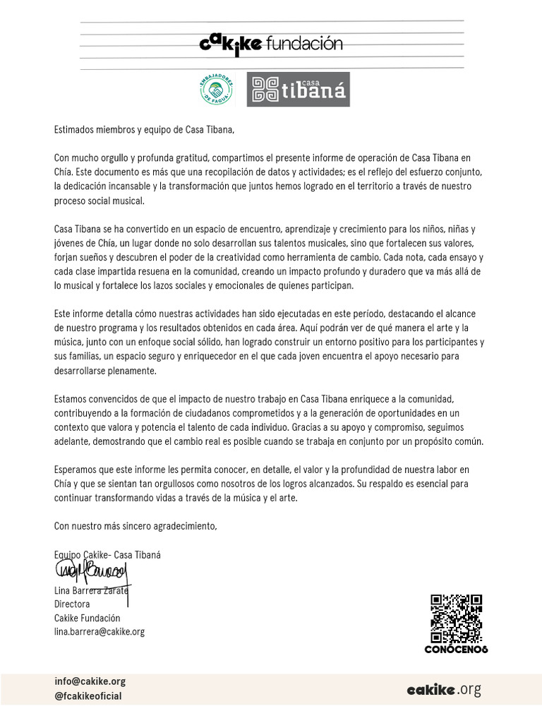 Informe De Diagnóstico Y Acciones Tomadas En La Operación De Cakike