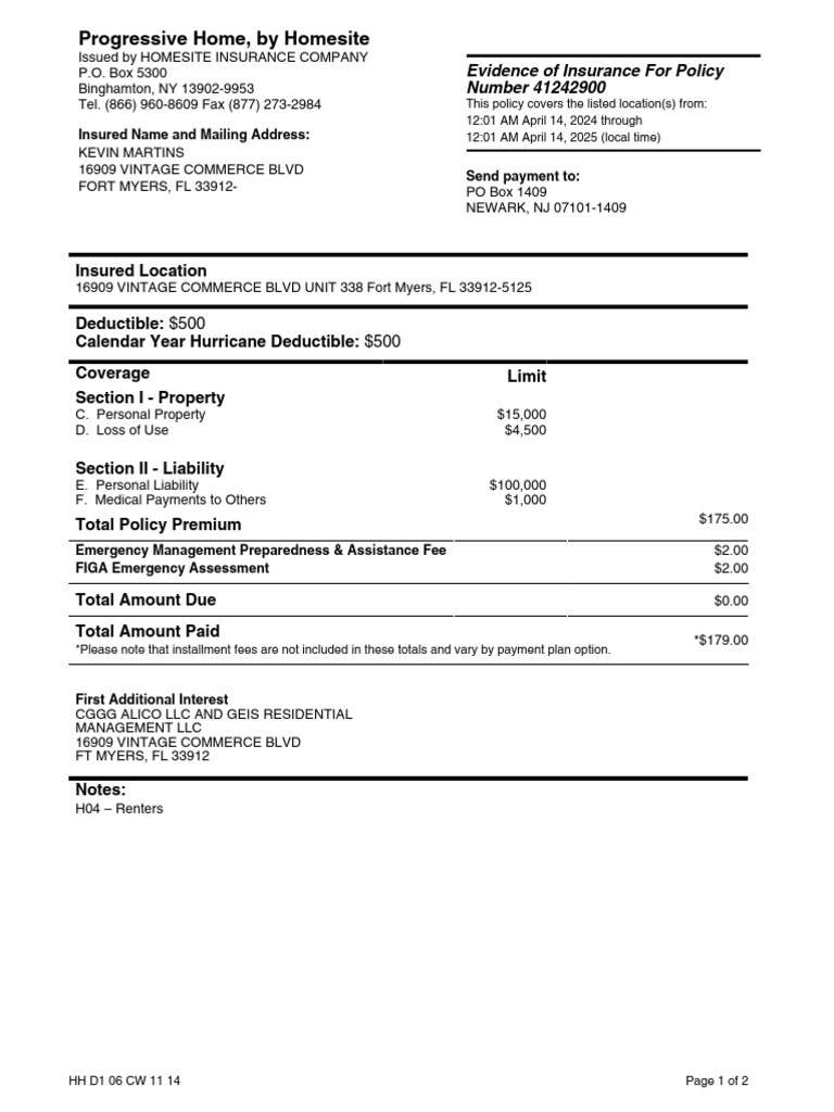 Homesite Insurance Payment Instructions | PDF | Insurance | Deductible