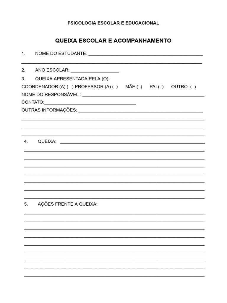 Queixa Escolar e Acompanhamento Psicólogo | PDF