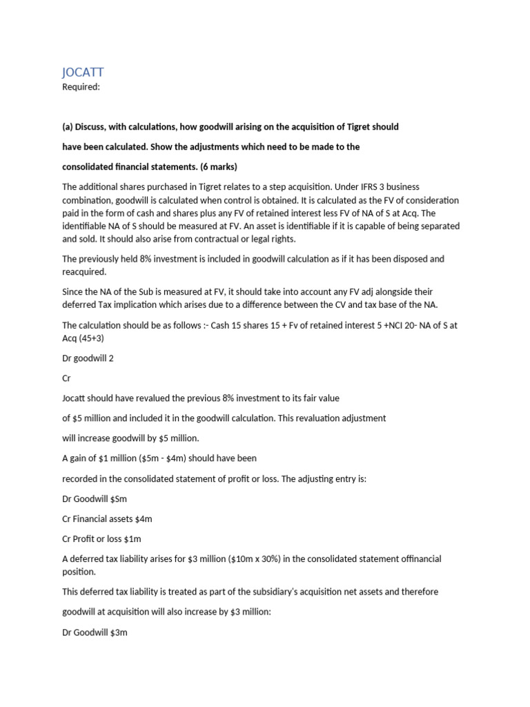 Goodwill Calculation and Financial Adjustments | PDF | Goodwill ...