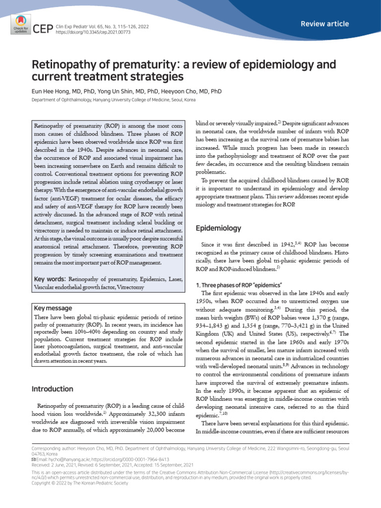 Retinopathy of Prematurity A Review of Epidemiolog | PDF | Medical ...