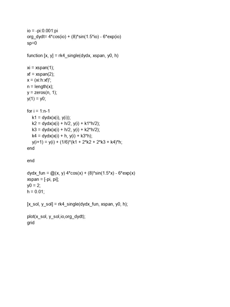 RK4 Method for Differential Equations | PDF