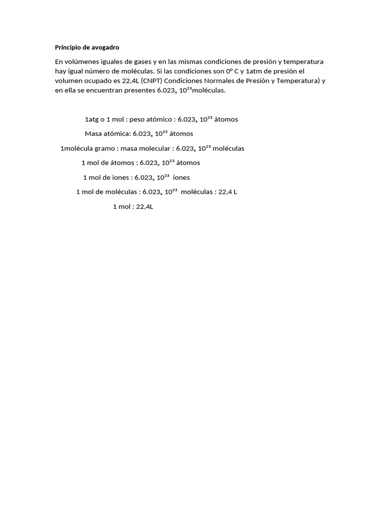 Principio de Avogadro y sus aplicaciones | PDF
