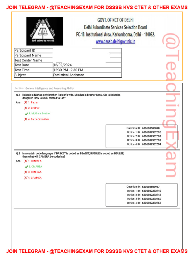 General Intelligence and Reasoning Test Questions | PDF | Indian ...
