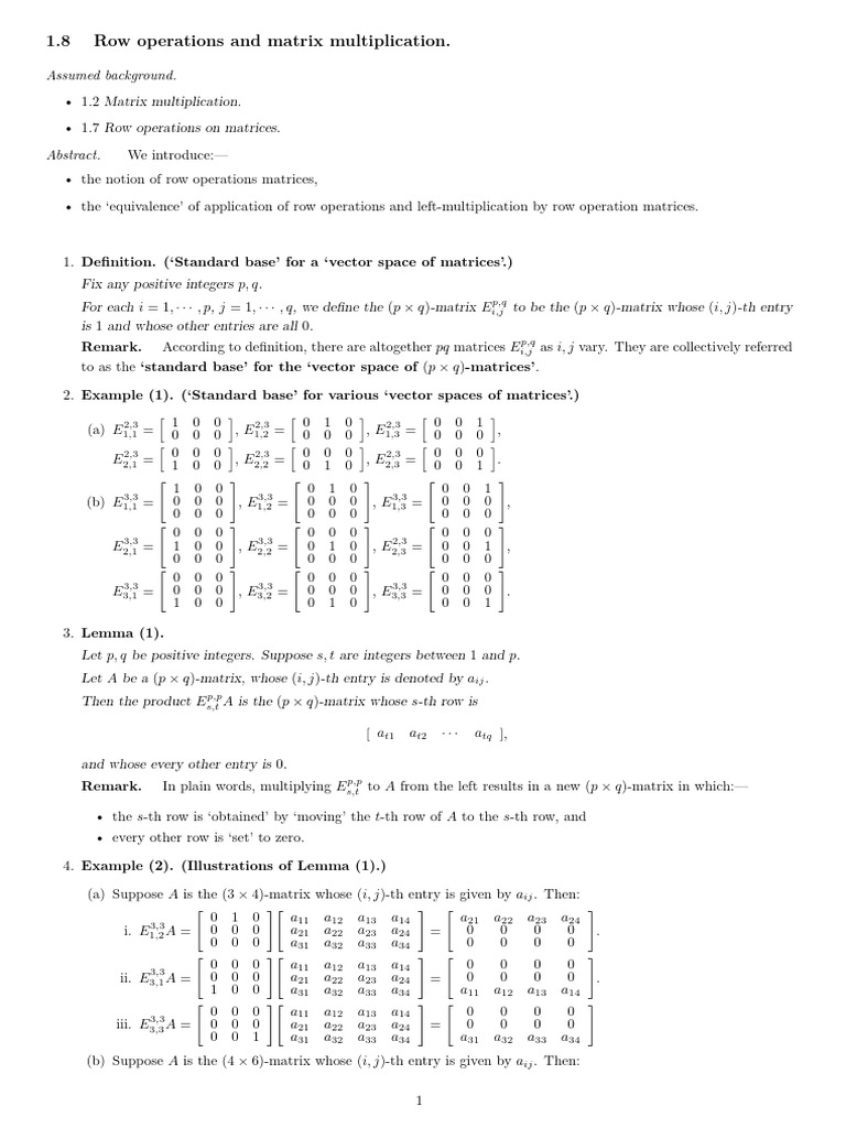 Row Operations and Matrix Equivalence | PDF | Matrix (Mathematics ...