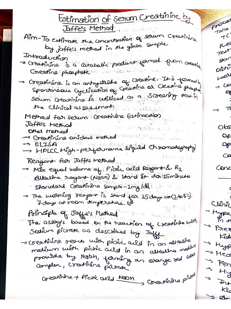 Estimation of Serum Creatinine | PDF