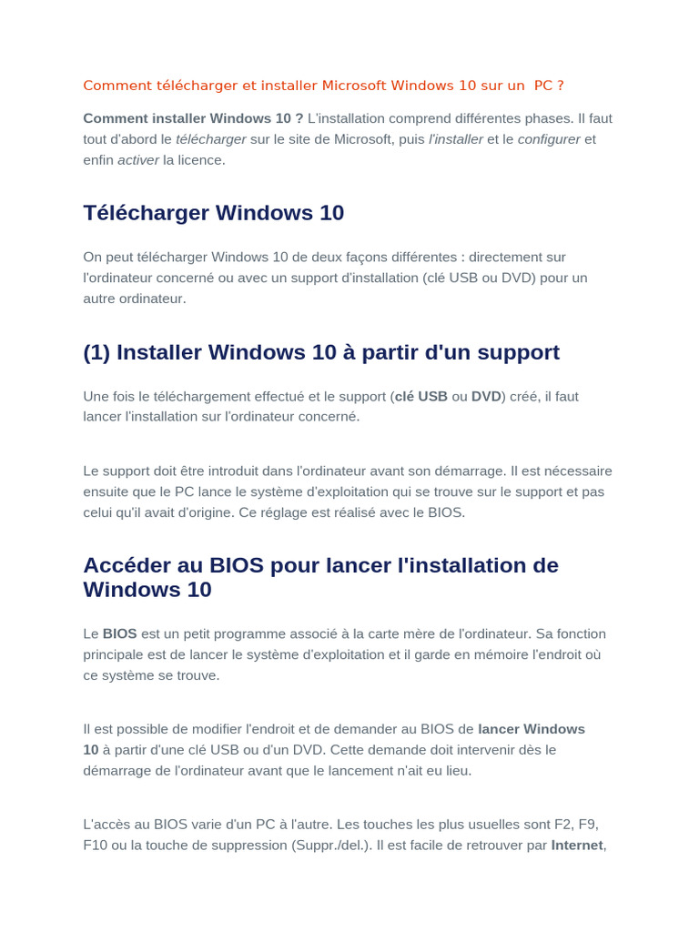 Installer Windows 10 : Guide complet | PDF | Windows 10 | Microsoft Windows