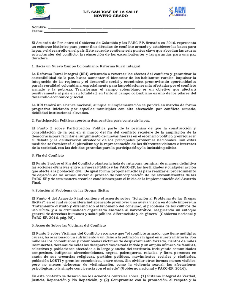 Acuerdo de Paz Colombia: Claves y Efectos | PDF | Colombia | Paz