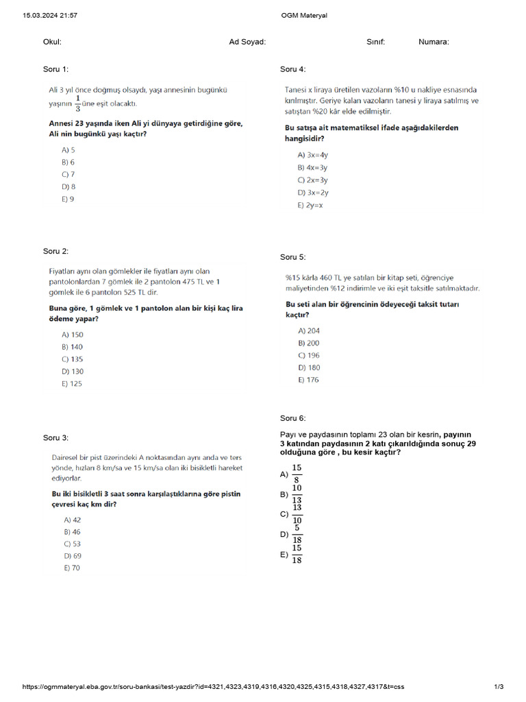 Problemler 1 | PDF