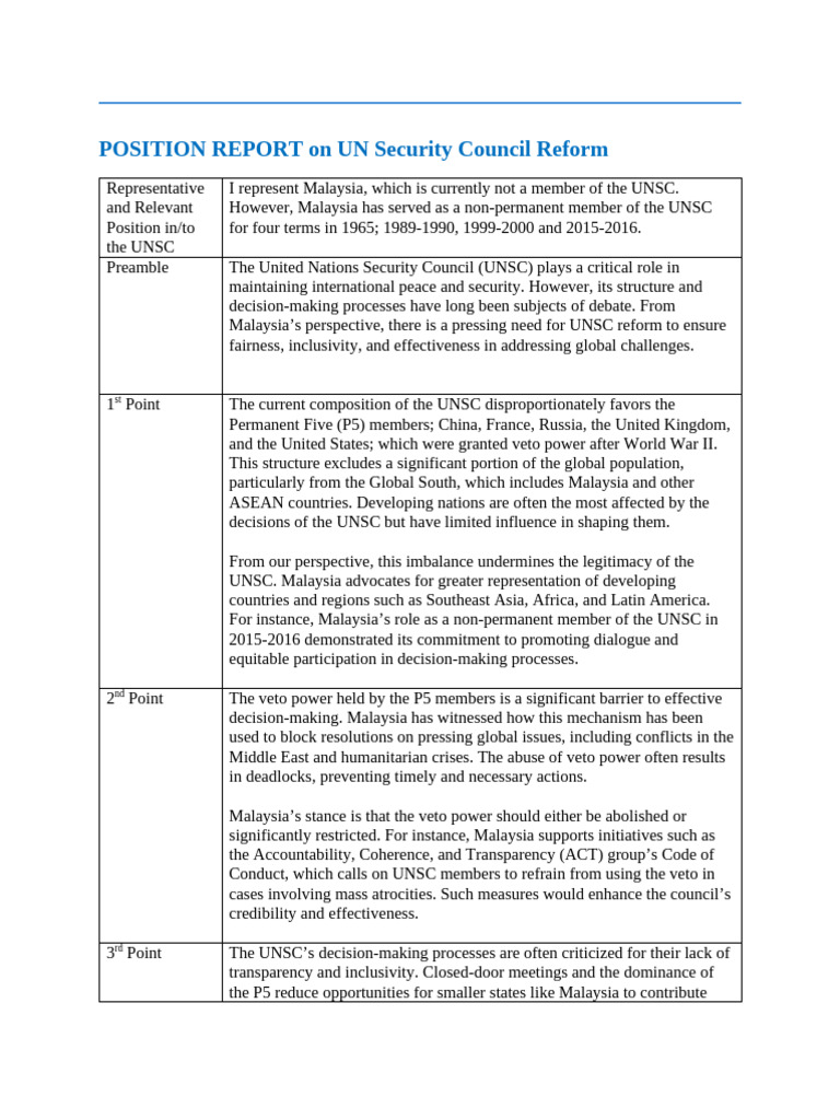 Position Report-UNSC Reform | PDF | United Nations Security Council ...