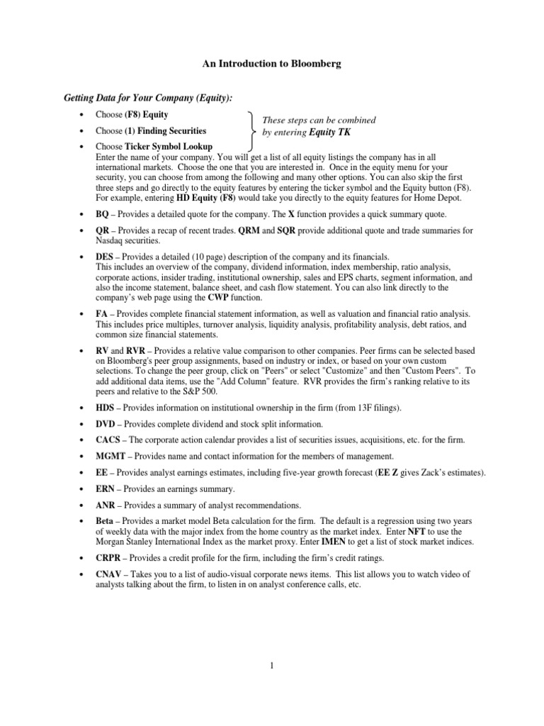 Bloom Berg Introduction | PDF | Stocks | Market (Economics)