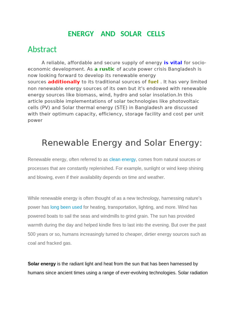 ENERGY AND SOLAR CELLS New | PDF | Solar Power | Renewable Energy