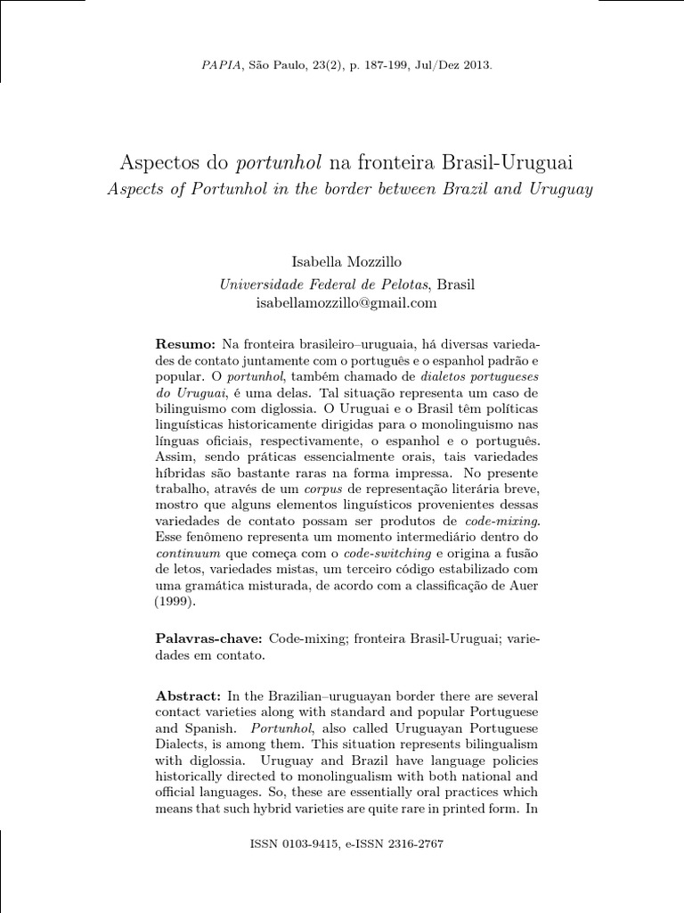 Aspectos Do Portunhol Na Fronteira Brasi | PDF | Português (idioma ...