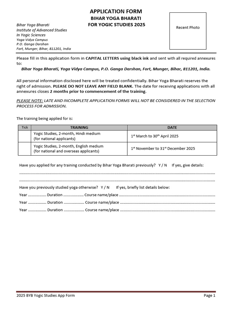 2025 BYB YS Training Form | PDF